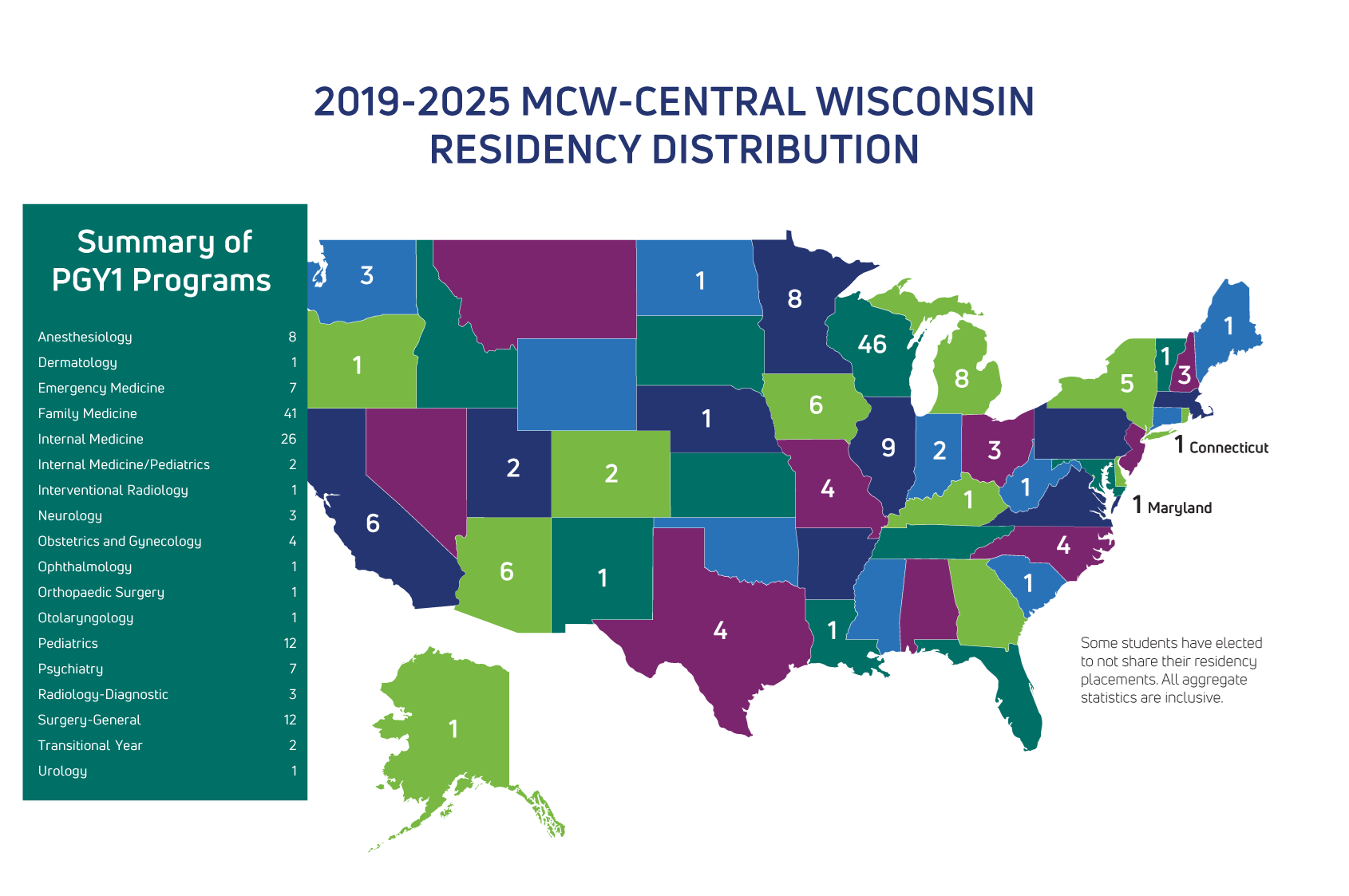 MCW-Central Wisconsin Cumulative Residency Distribution Map (2019-2024)
