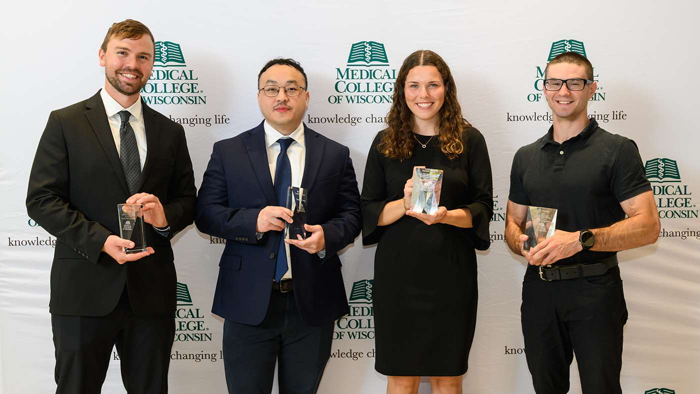 2025 Zeit Society Award Winners (L-R): Dylan Pierce, Theo Yang, Hannah Olson, Adam Plotkin