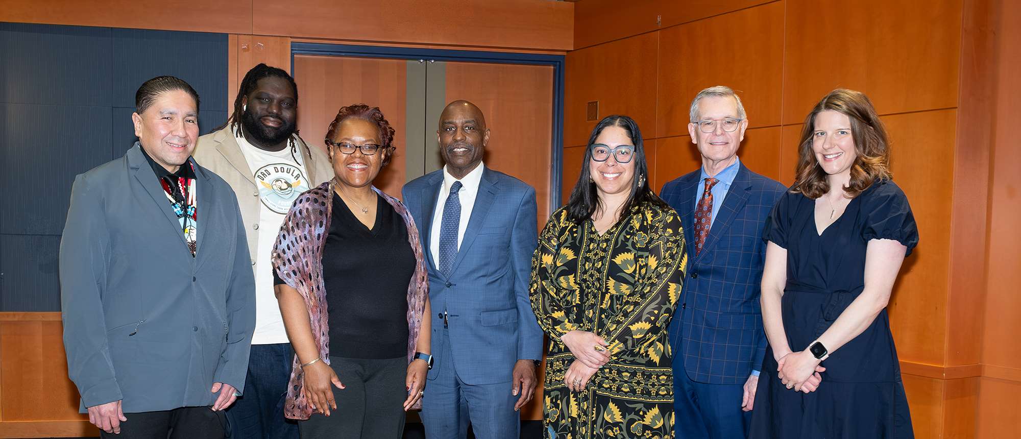 MCW 12th Annual President's Community Engagement Awards honorees and presenters from left to right: Dr. Brian Jackson, Joshua Liston-Zawadi, Dr. Staci A. Young, Darryl Davidson, Dr. Jean Mallett, Dr. John R. Raymond, and Crystal Jushka. Honorees not pictured: Ricardo Aguilar, Zandra Clevert, and Adileen Sii