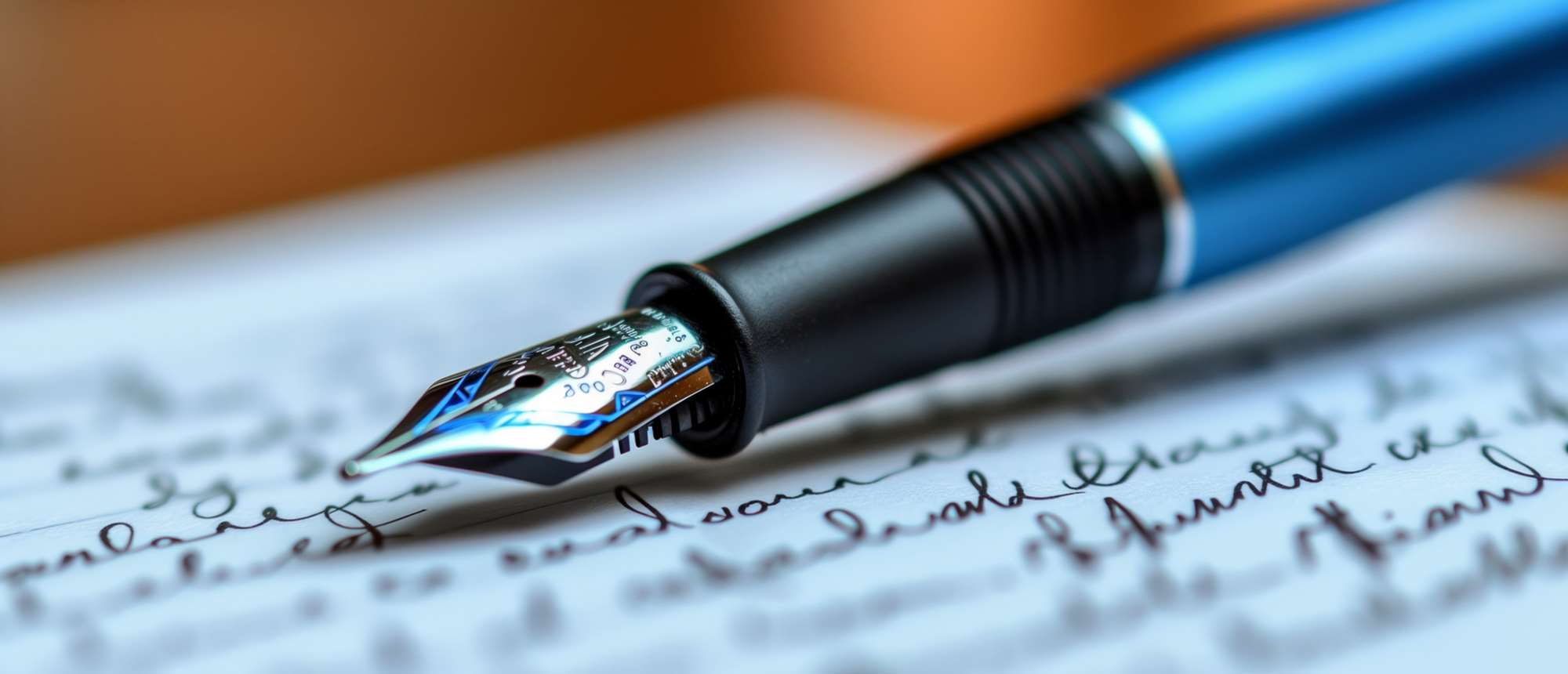 Elegant pen and writing on paper