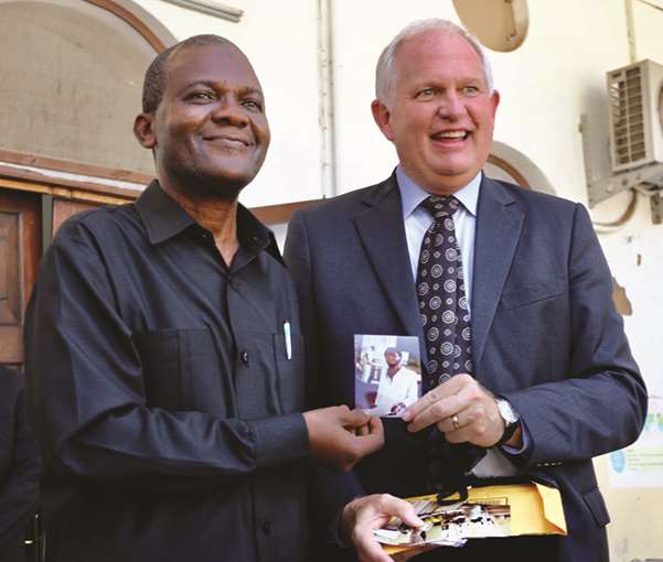 Dr. Donald J. Wright reconnects with a medical colleague 35 years after Dr. Wright’s first visit to Tanzania