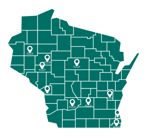 Map of locations of current SMR teams in Wisconsin