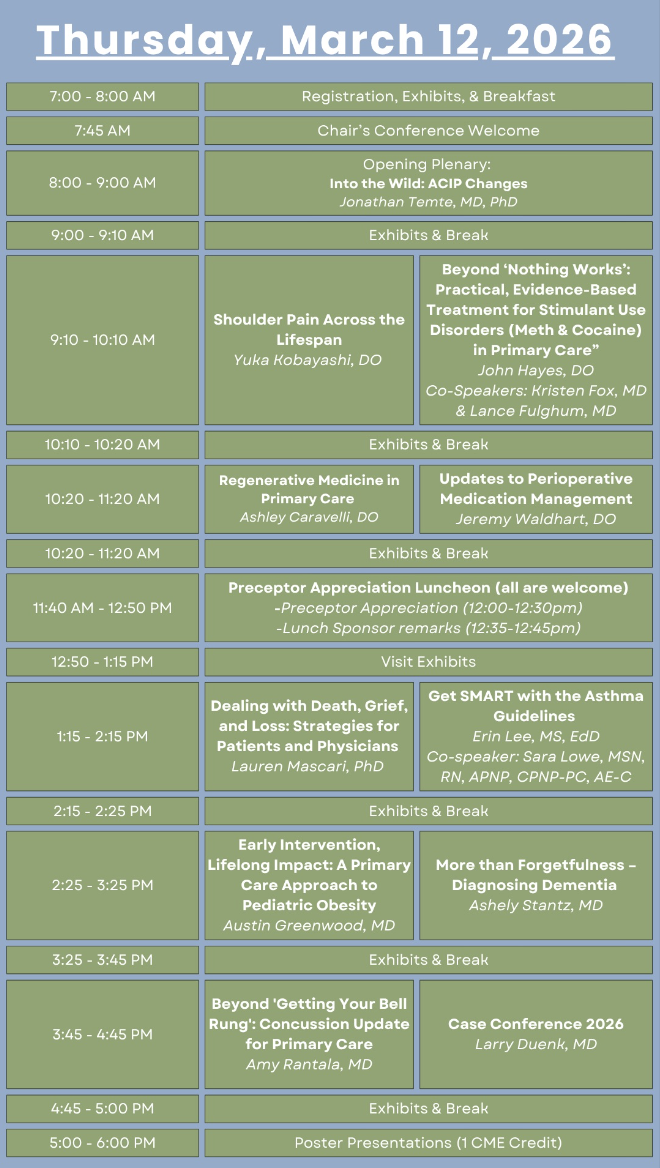 Winter Refresh Course 2026 Thursday Schedule