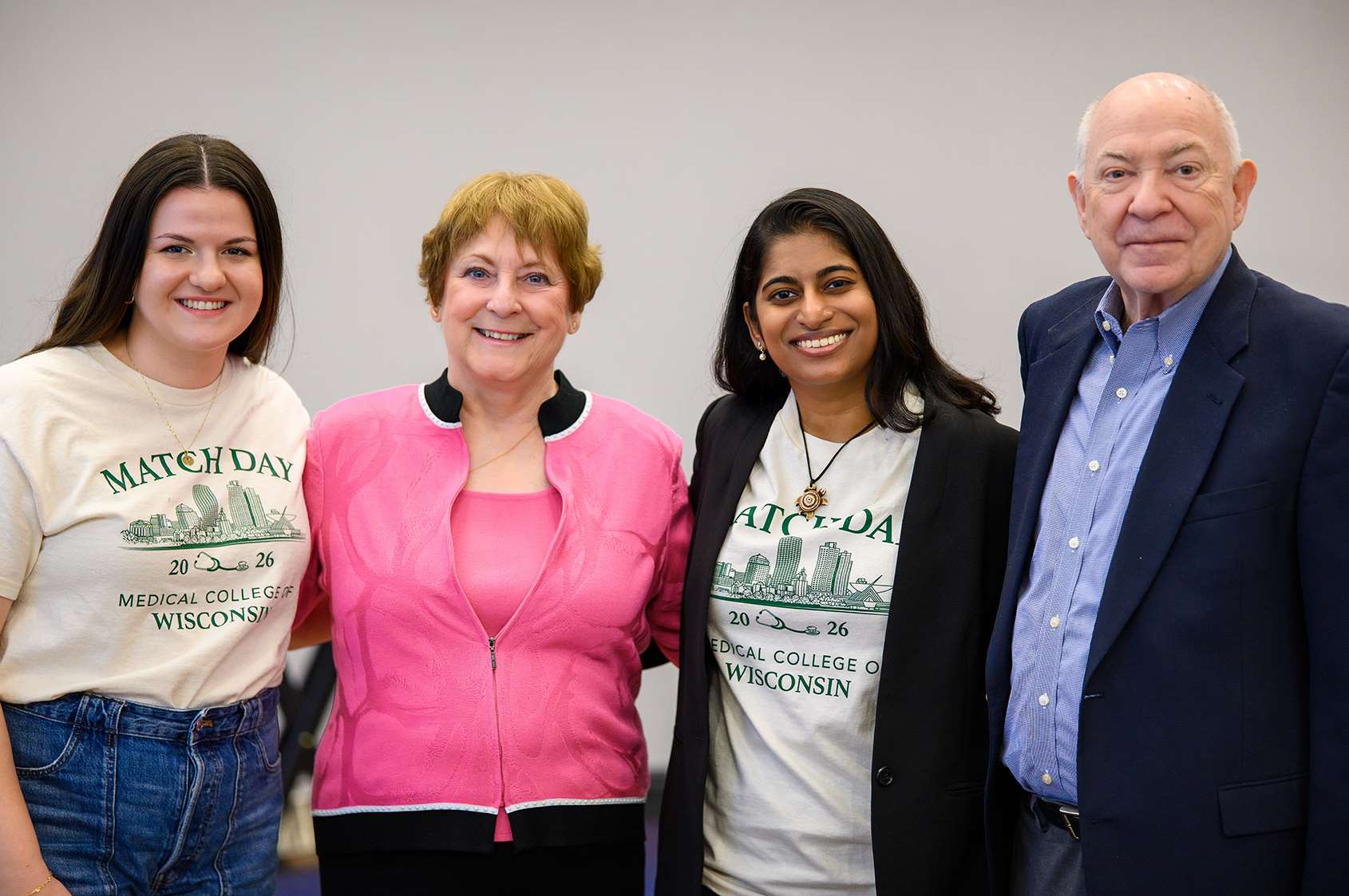 Daphne Blount (left) and Heloise Cheruvalath with Stephen and Shelagh Roell