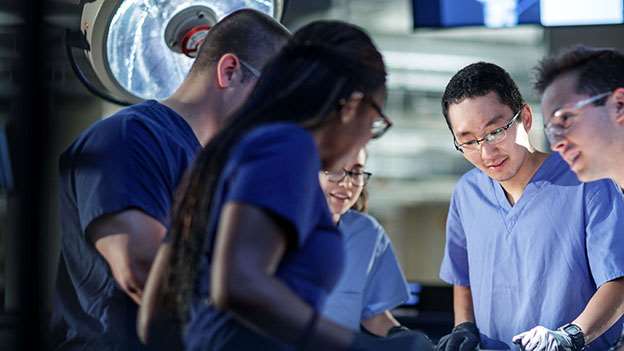 Medical Students studying around Anatomage Table
