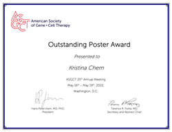 Outstanding Poster Presentation American Society for Gene and Cell Therapy