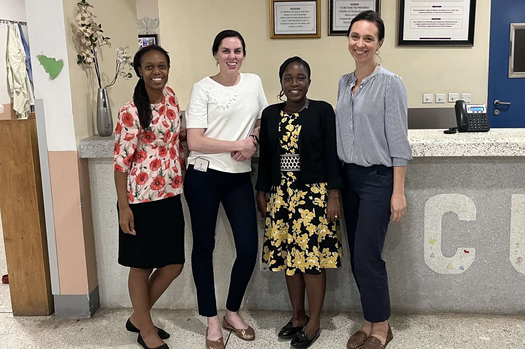 Drs. Kellie Snooks, Meg Schultz, Claudia Afosah-Anim and Susan Zakariah at Korle Bu Teaching Hospital in Accra, Ghana