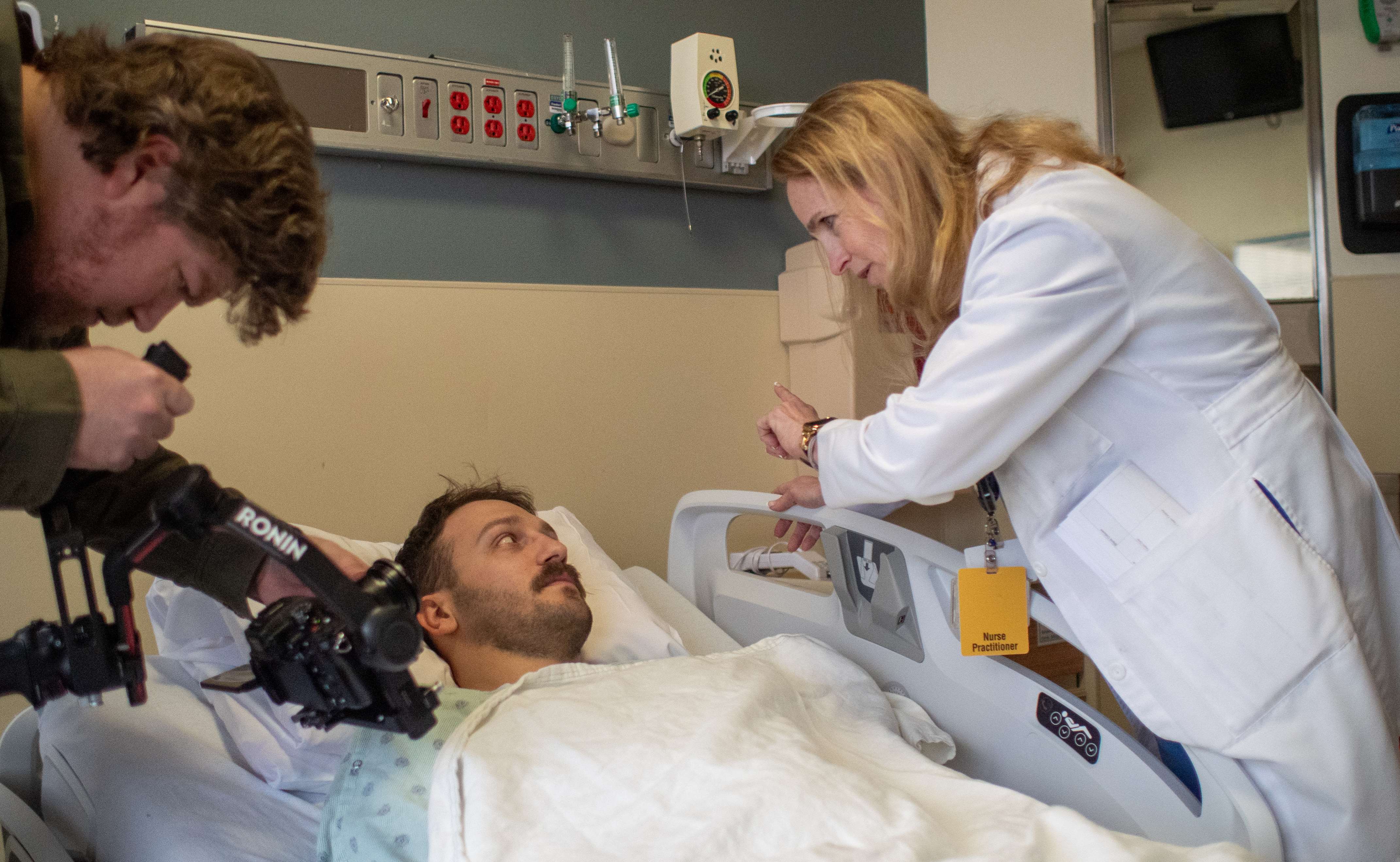 Wes Tank filming Cullah and Ginny in Inpatient Neurology at Froedtert Hospital. 