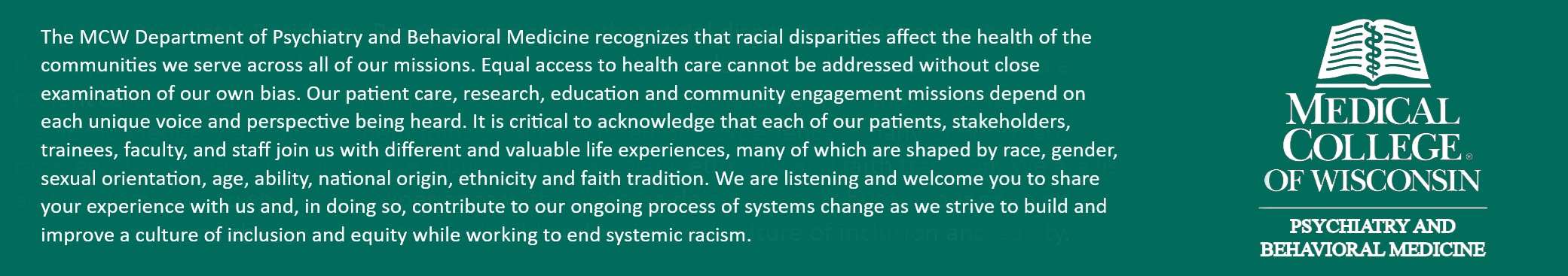 Department of Psychiatry Anti Racism Banner
