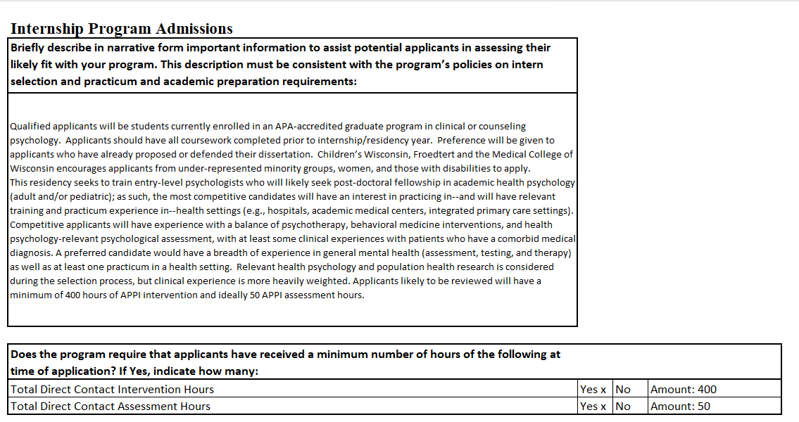 Internship Program Admissions