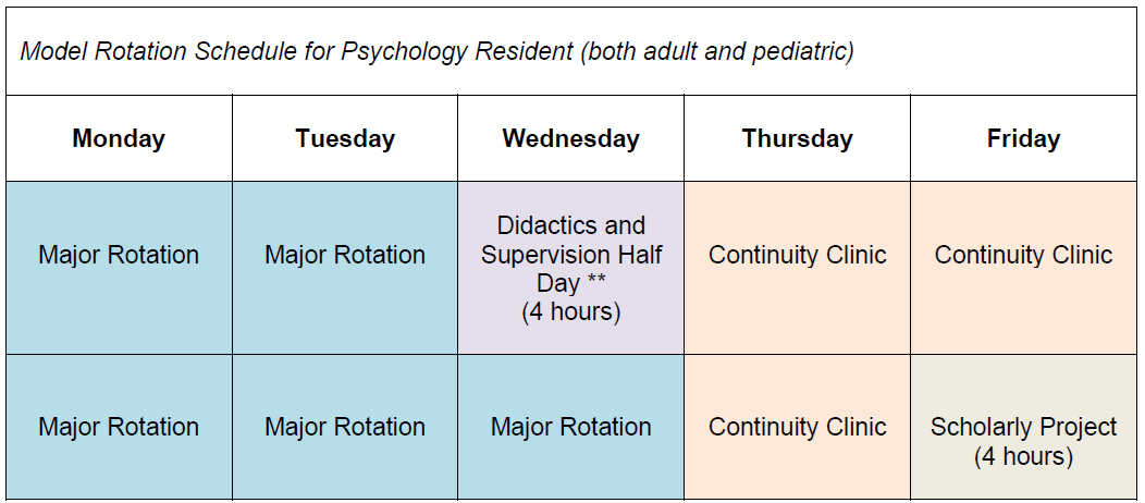 Model Rotation Schedule for Health Psychology Residency