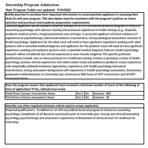 Psychology Health Residency Program Internship Program Admissions