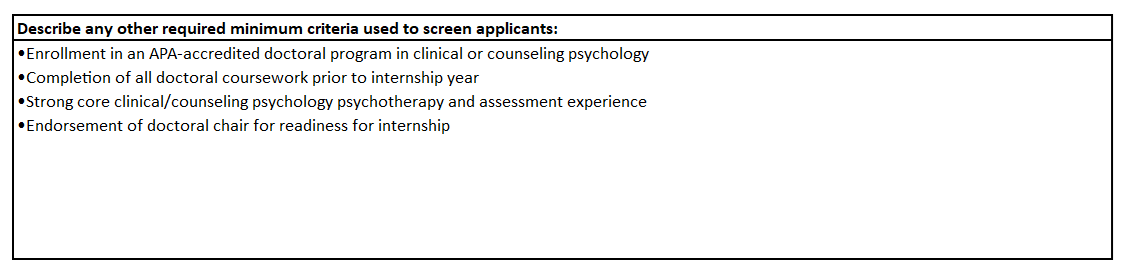 Required minimum criteria