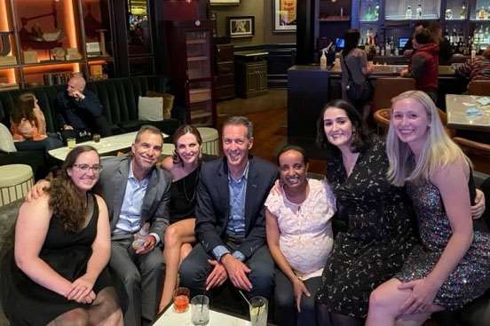 SAGES 2021 Annual Meeting (Drs. Linnaus (prior fellow), Drs. Gould, Kindel, Goldblatt, Munie (prior fellow), Higgins, and Deal (prior fellow) left to right). SAGES 2021 Annual Meeting
