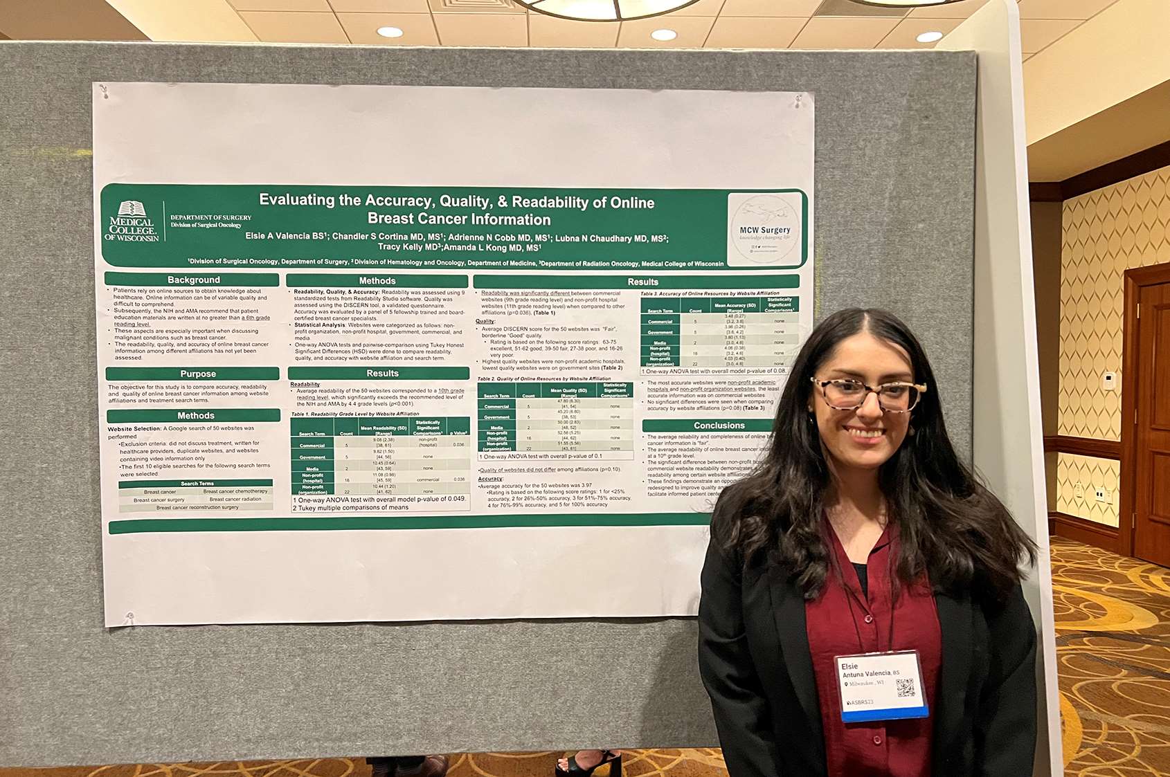 Elsie Valencia presenting a poster at the American Society of Breast Surgeons 2026 Annual Meeting in Seattle, WA