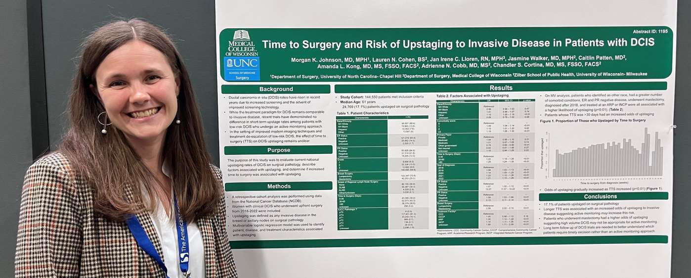 Morgan Johnson presenting a poster at the American Society of Breast Surgeons 2026 Annual Meeting in Seattle, WA