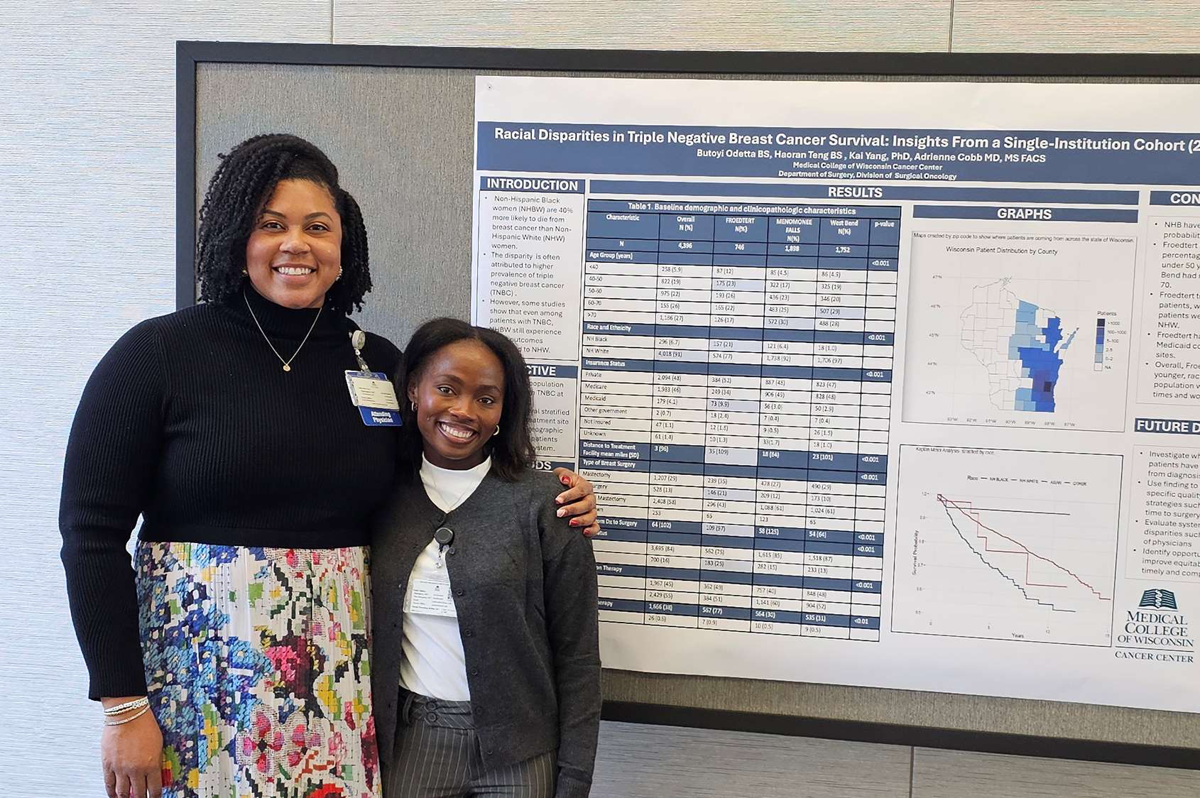 MCW Medical Student, Butoyi Odetta (right), presenting a poster at the 2026 MCW Cancer Center Trainee Symposium in Milwaukee, WI