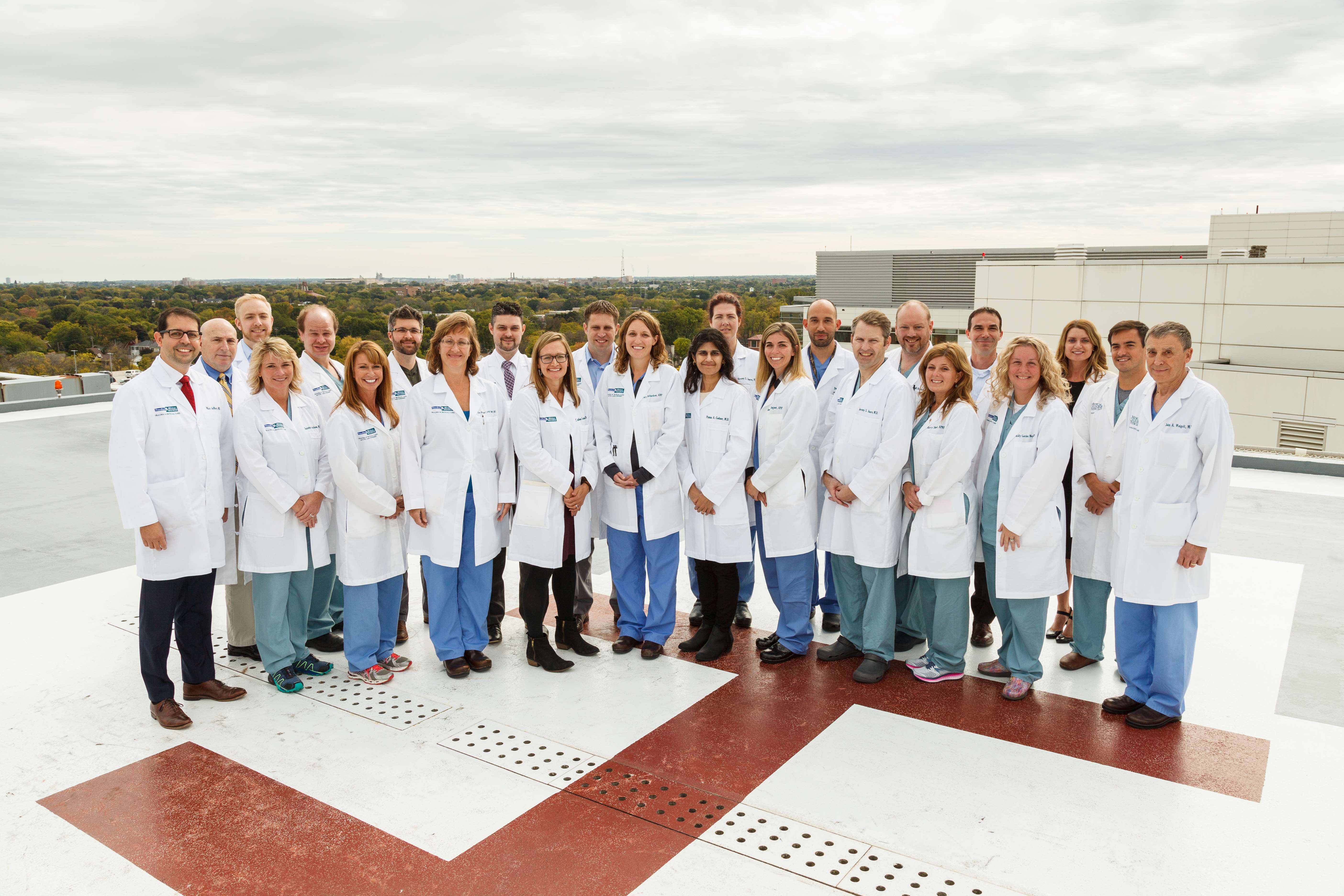 Trauma and Acute Care Surgery providers on helipad
