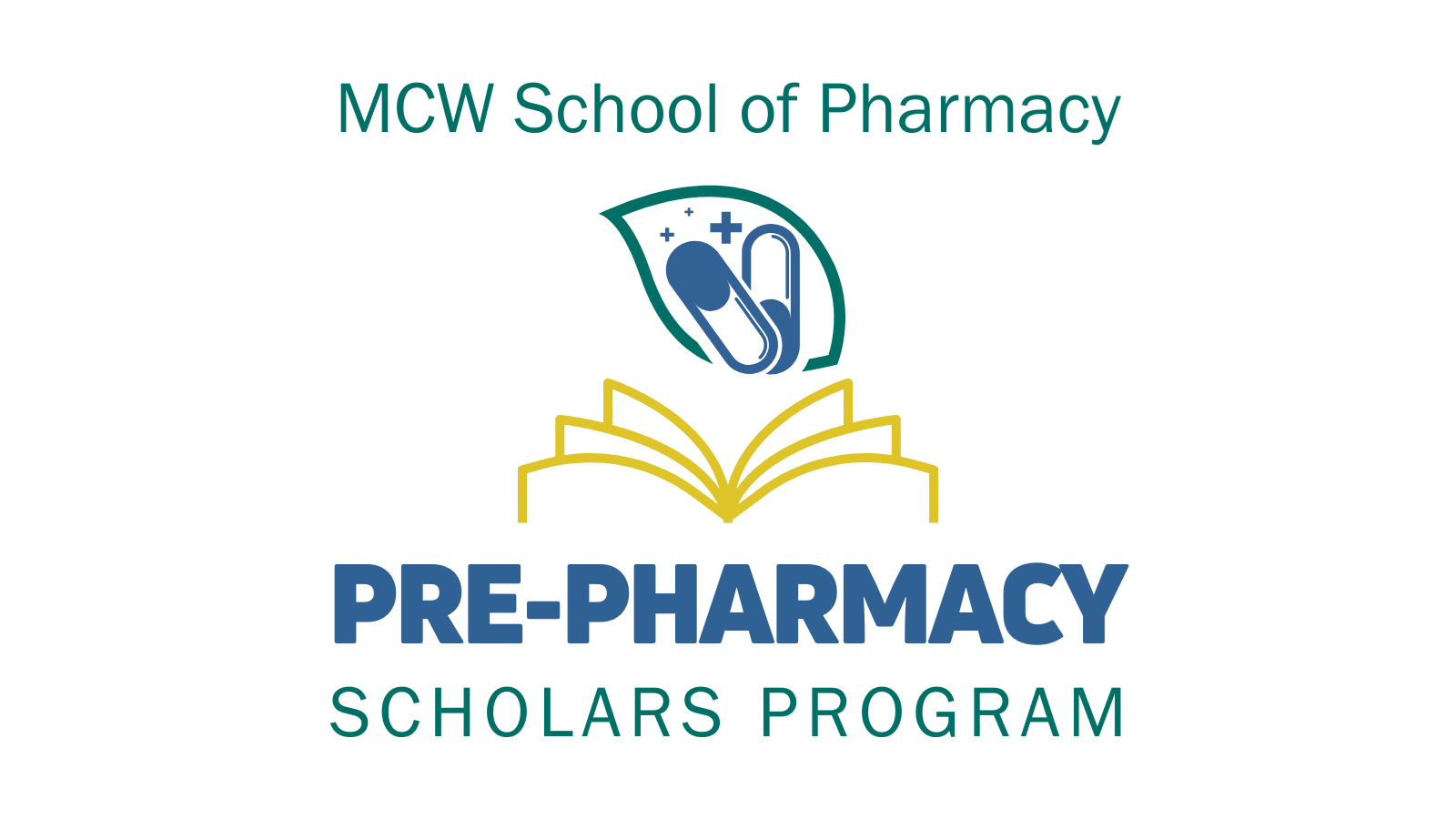 Pre-Pharmacy Scholars_Intro MCW School of Pharmacy Pre-Pharmacy Scholars logo, showing a medication and textbook.