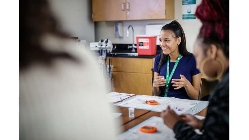 Student presenting research