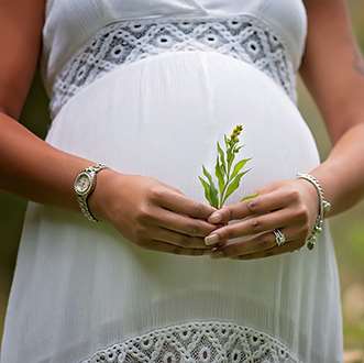 Pregnant woman holding flower