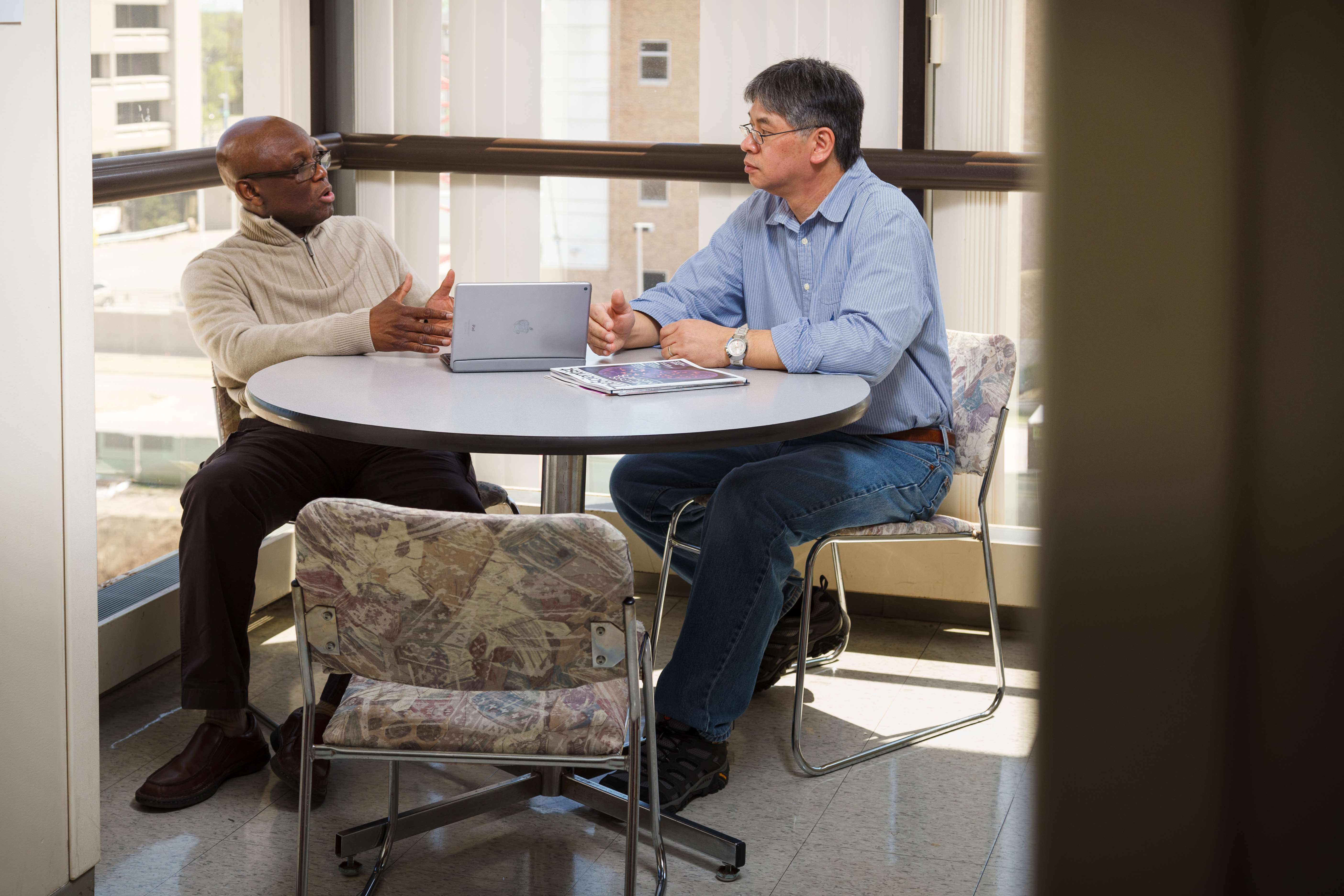 Two people having an interview discussion