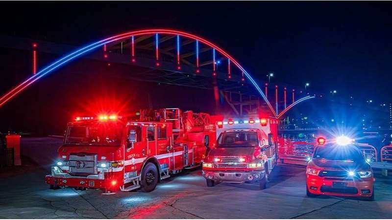 Emergency medicine vehicles under Hoan Bridge