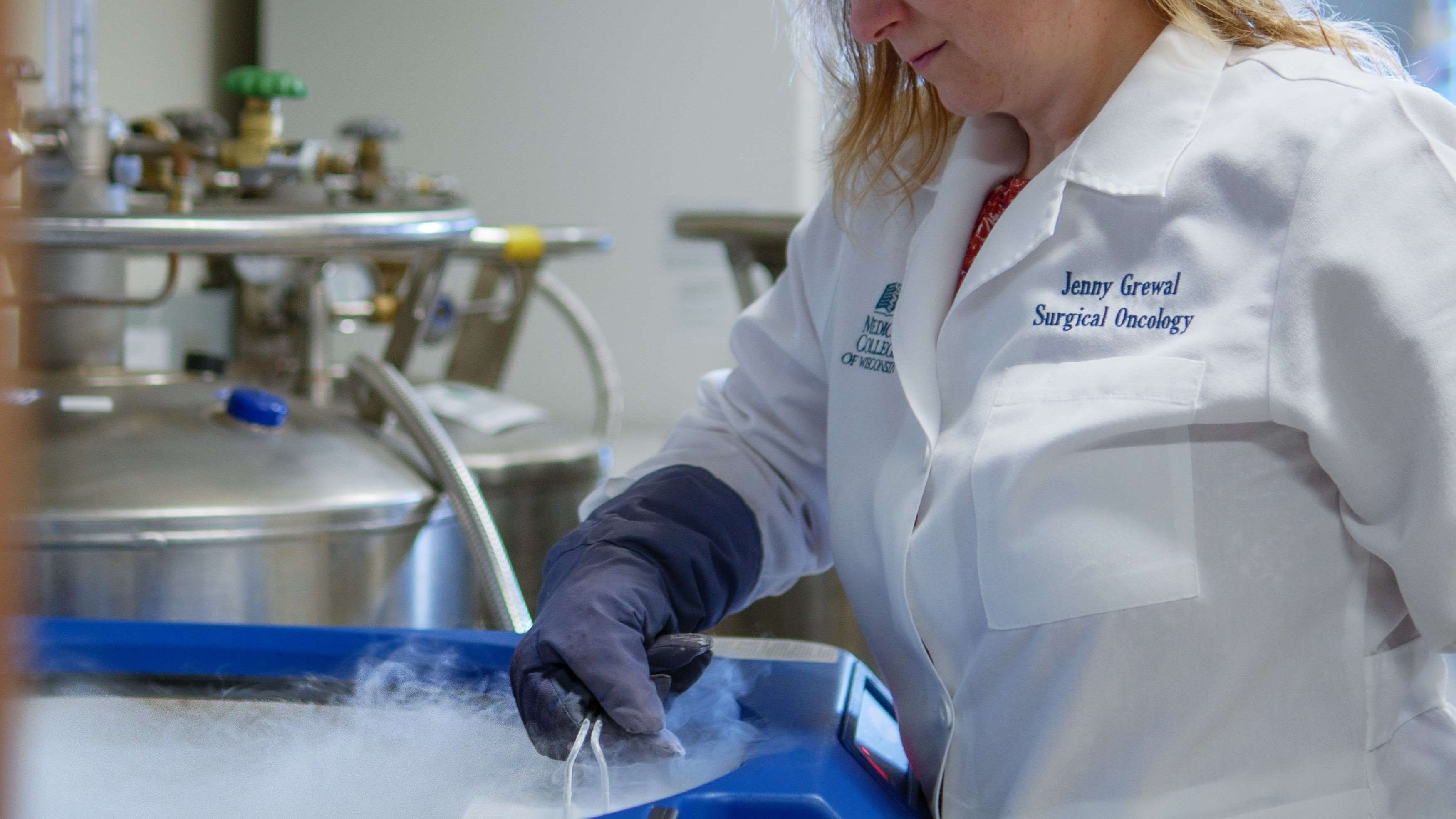 Jenny working in the liquid nitrogen. 